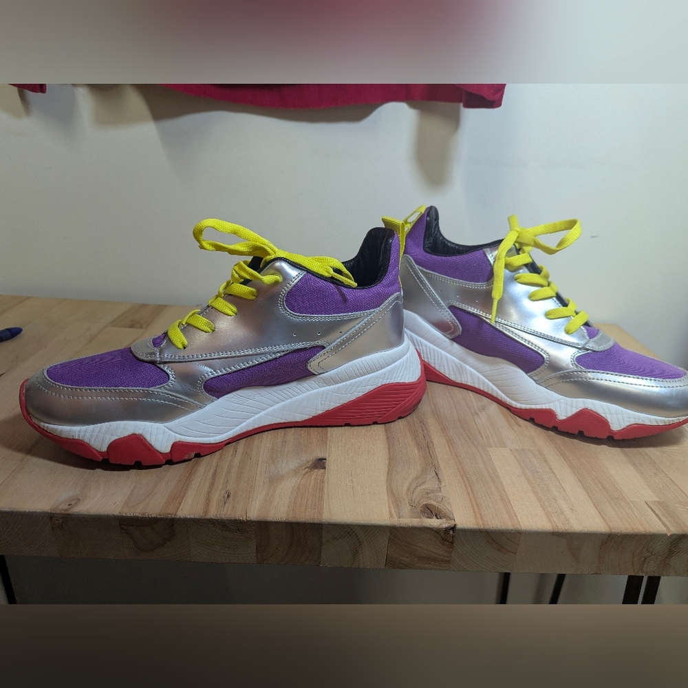 Roberto Cavalli Sport Leather Purple and Silver Sneakers Maximalist M 8.5 W 10 - Picture 7 of 11